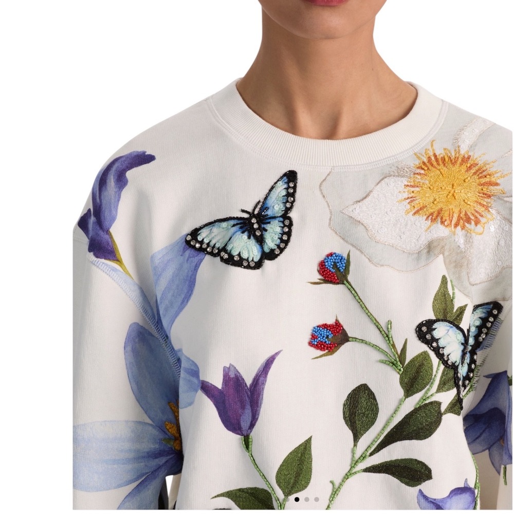 Alice + Olivia Russell Embellished Crewneck Sweatshirt Off White Size XS - Picture 7 of 15